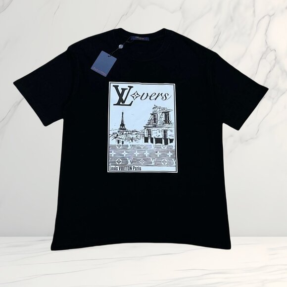 Louis Vuitton "Lovers" Graphic T-Shirt in Black - Picture 1 of 8